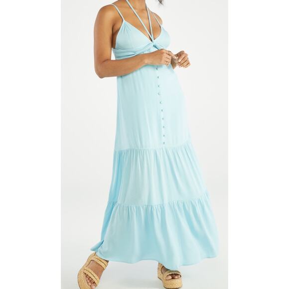 Shoedazzle Strappy Tiered Maxi Dress in Petit Four Blue Size XL - Picture 1 of 8